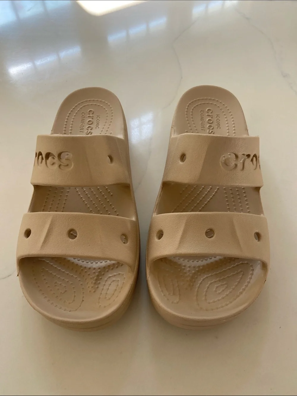 CROCS Kids Beige Dual-Strap Slide Sandals